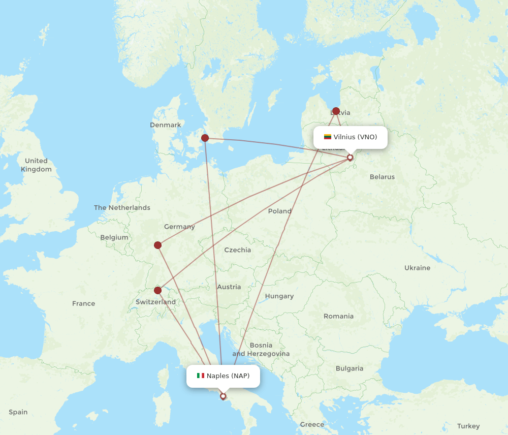 VNO to NAP flights and routes map
