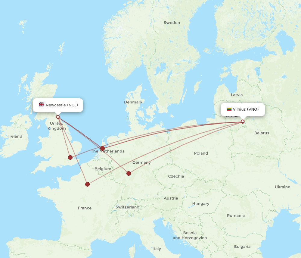 VNO-NCL flight routes