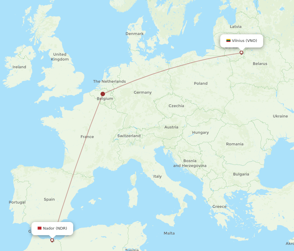 VNO to NDR flights and routes map