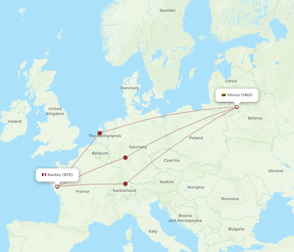 VNO-NTE flight routes