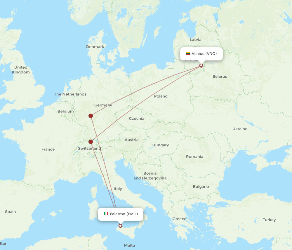 VNO-PMO flight routes