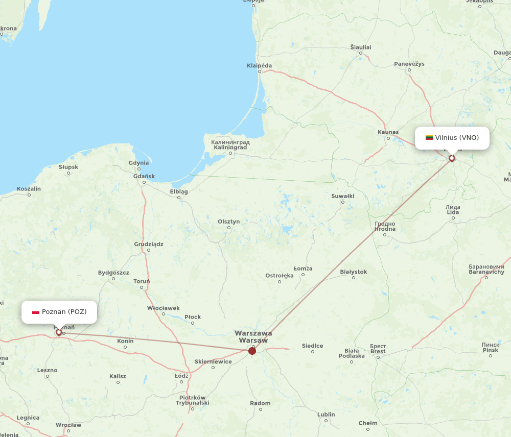 VNO to POZ flights and routes map