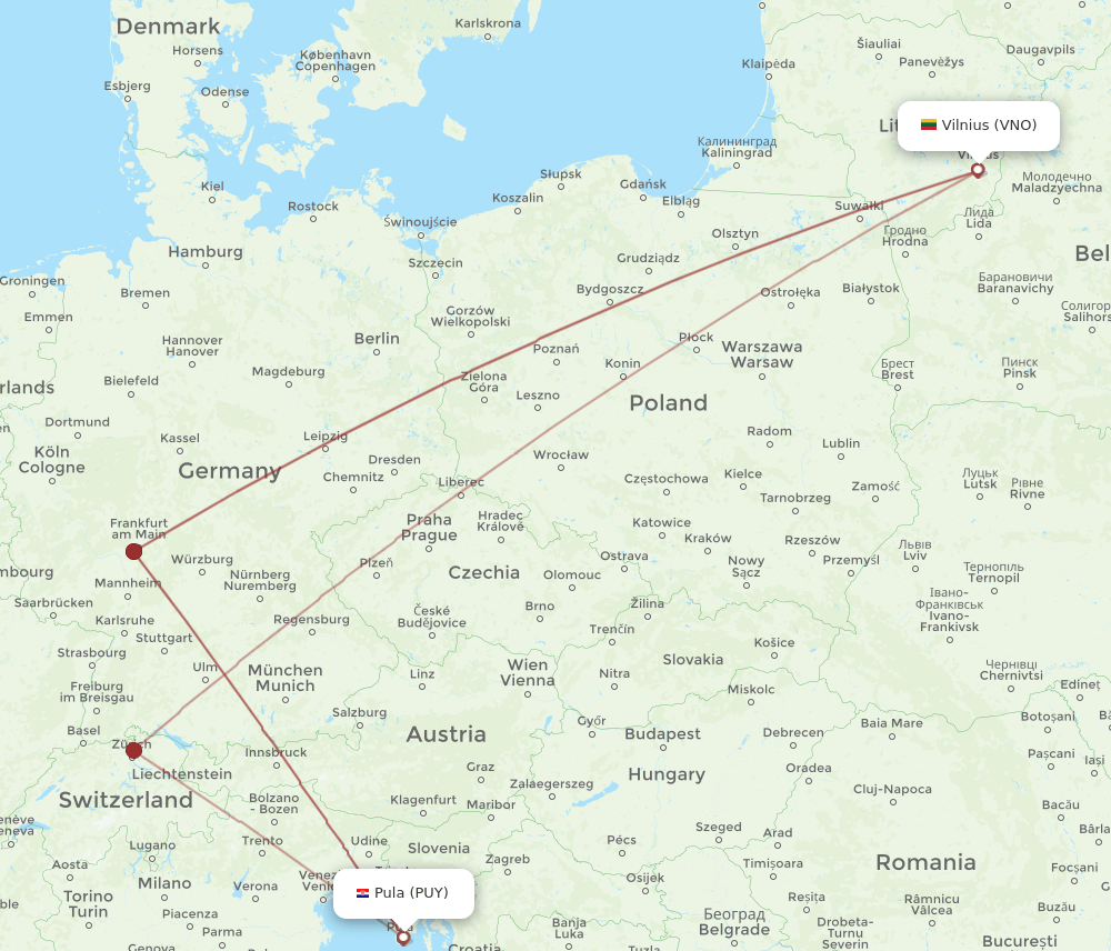 VNO-PUY flight routes