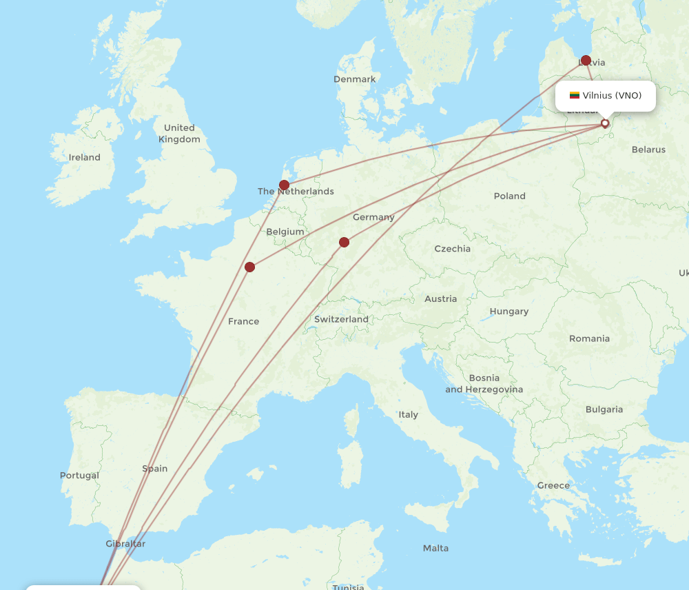VNO-RAK flight routes