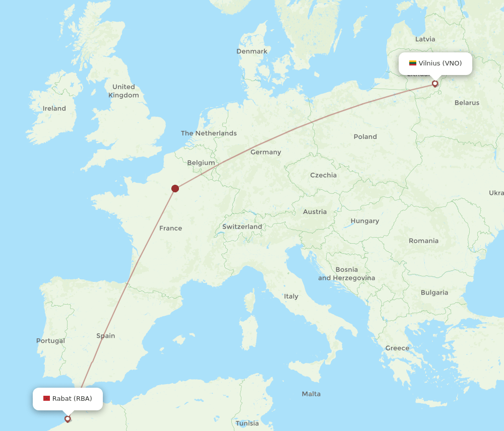 VNO-RBA flight routes