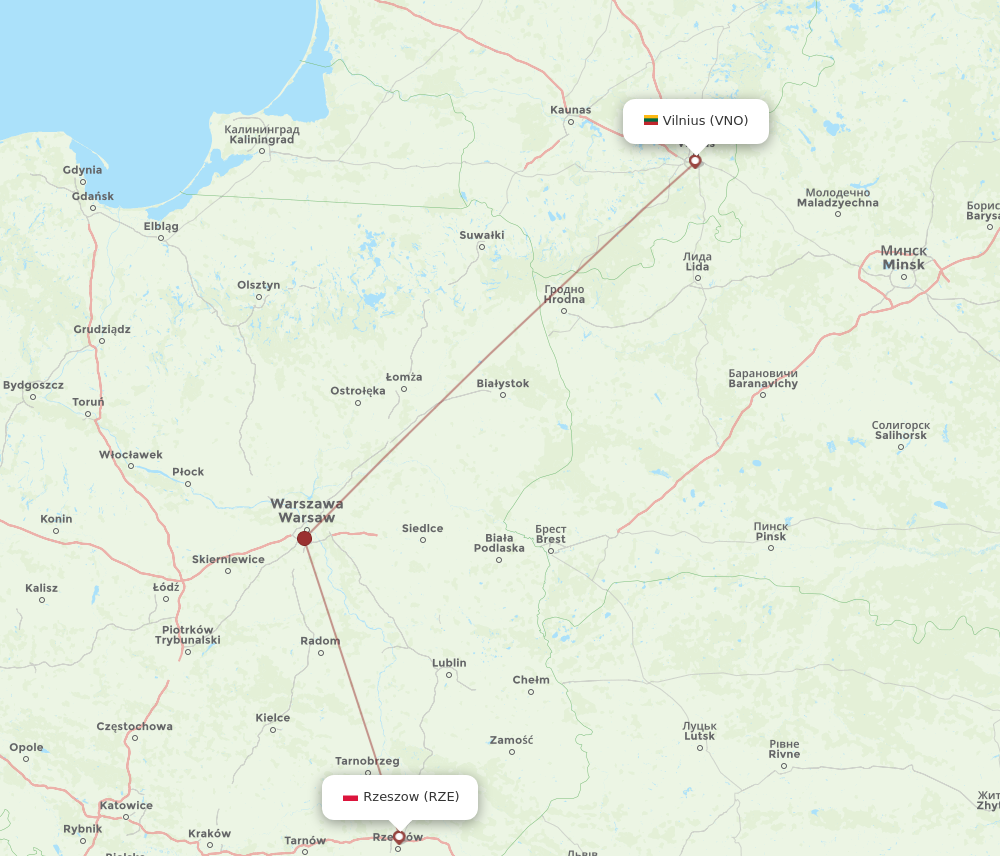VNO to RZE flights and routes map