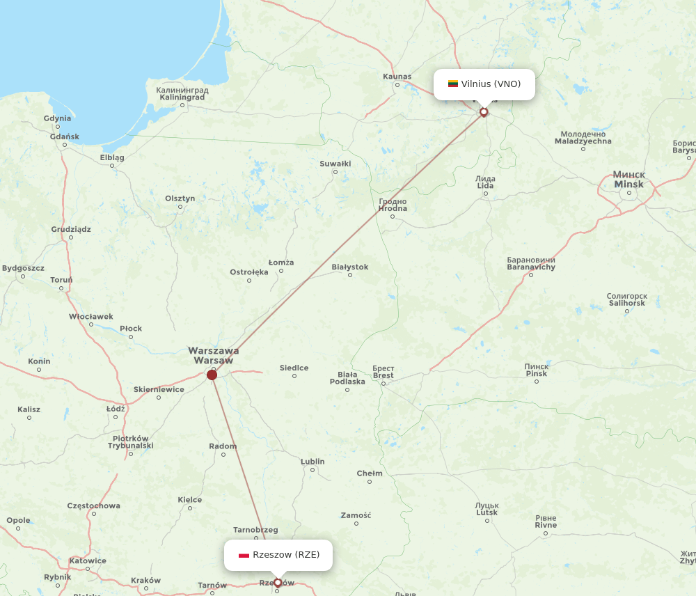 VNO to RZE flights and routes map