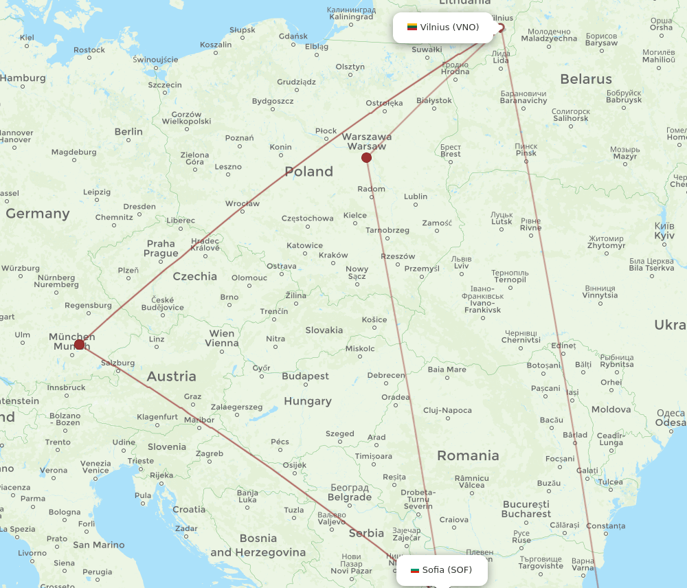 VNO to SOF flights and routes map