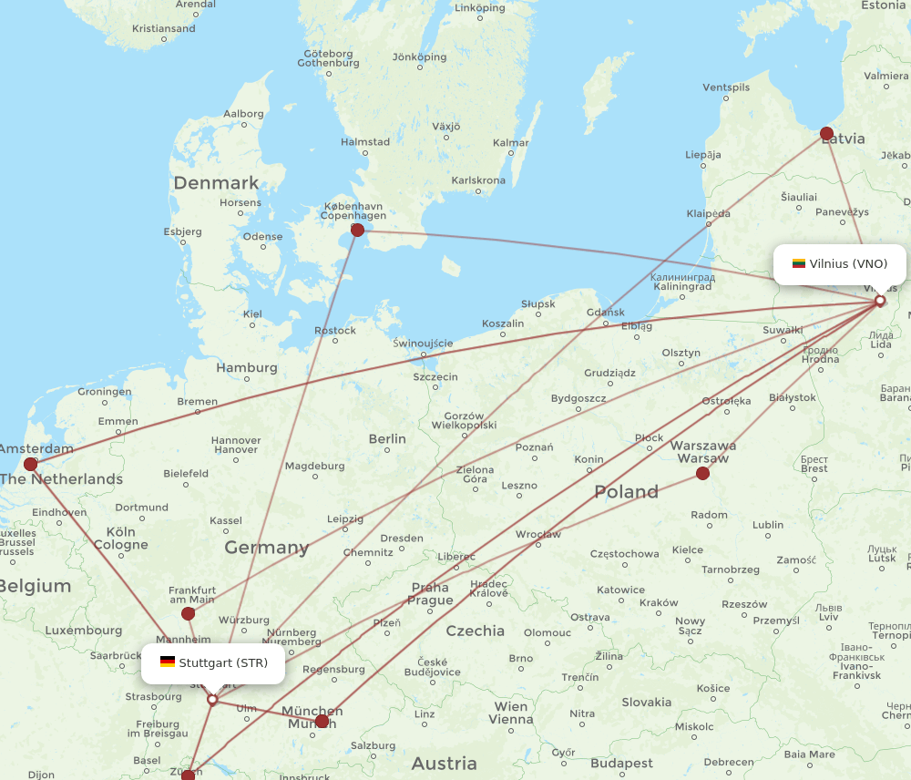 VNO-STR flight routes