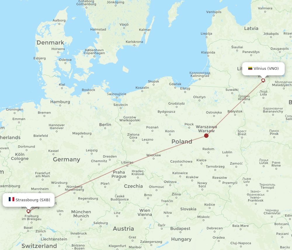 VNO to SXB flights and routes map