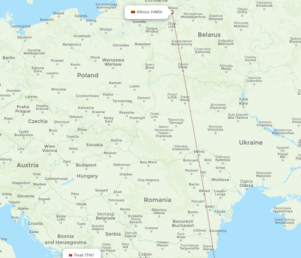 VNO to TIV flights and routes map