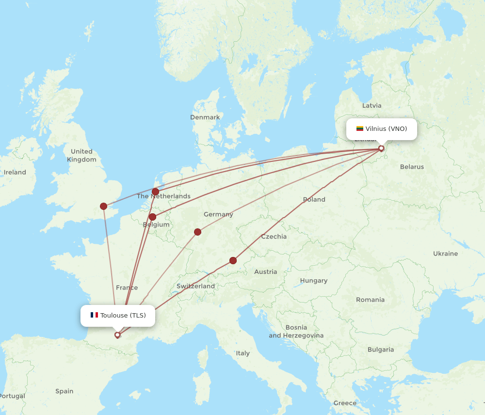 VNO-TLS flight routes