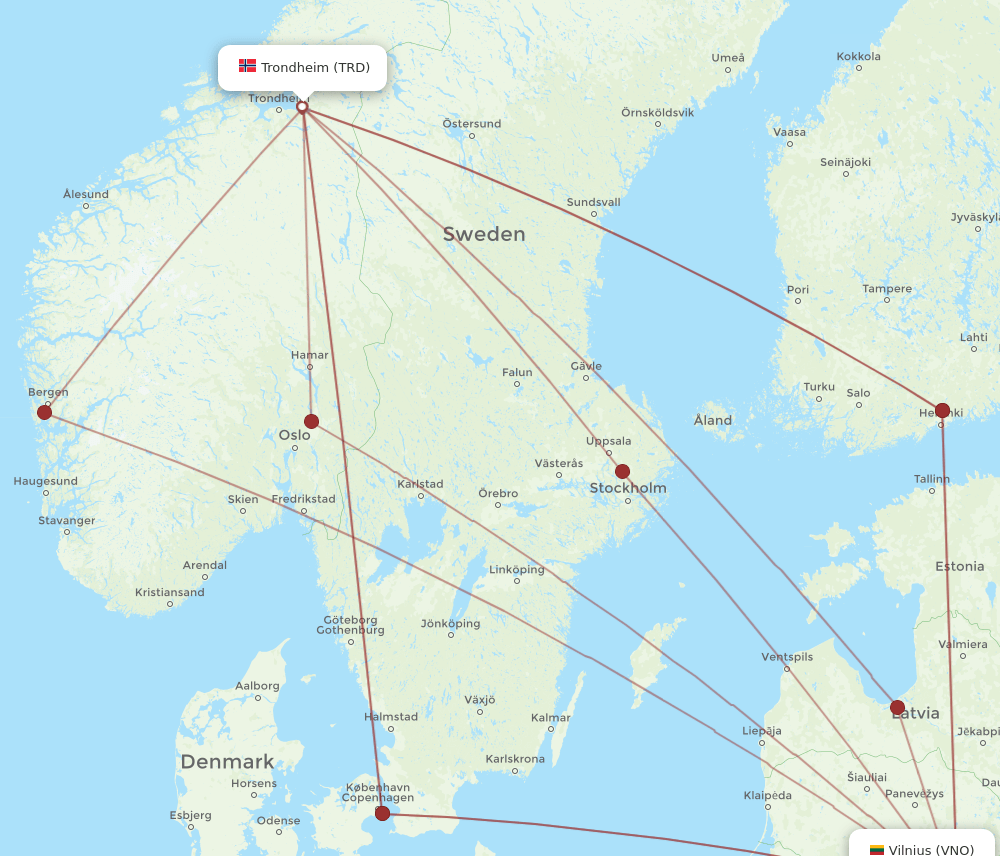 VNO-TRD flight routes