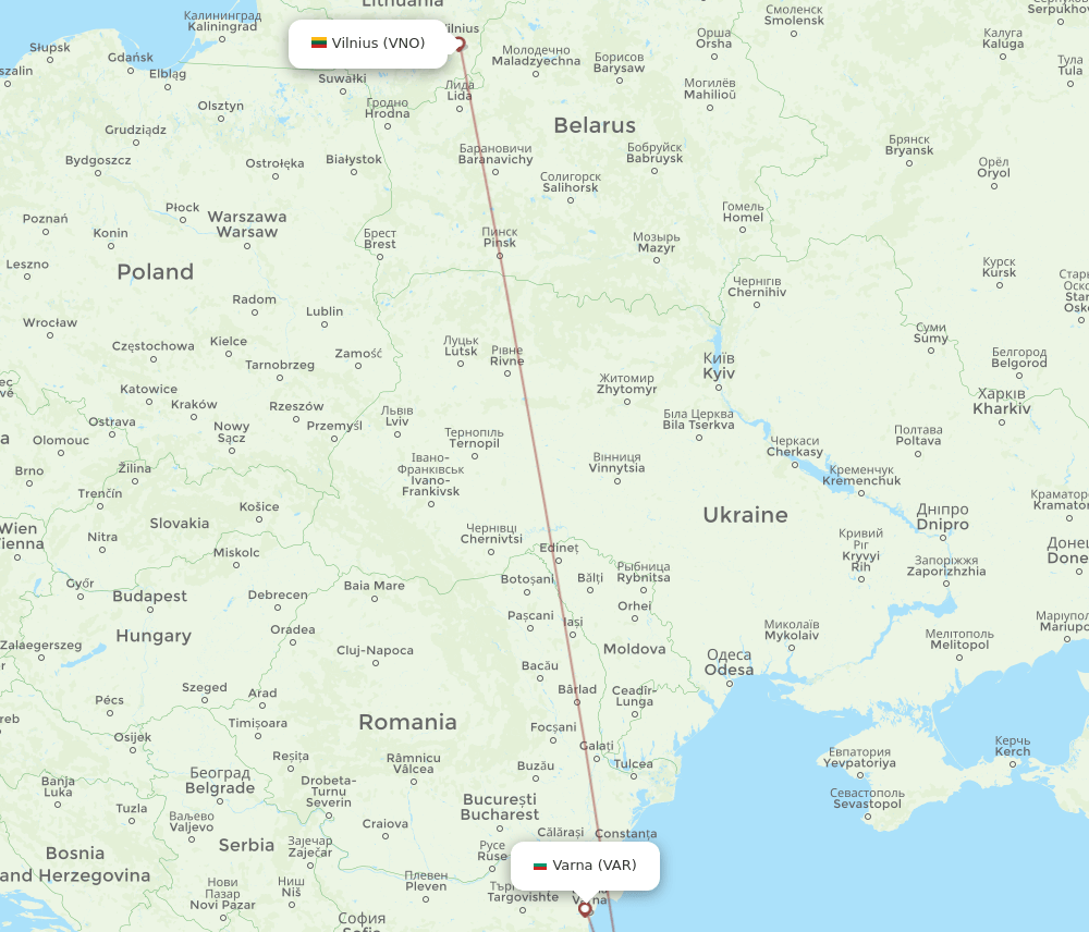 VNO to VAR flights and routes map