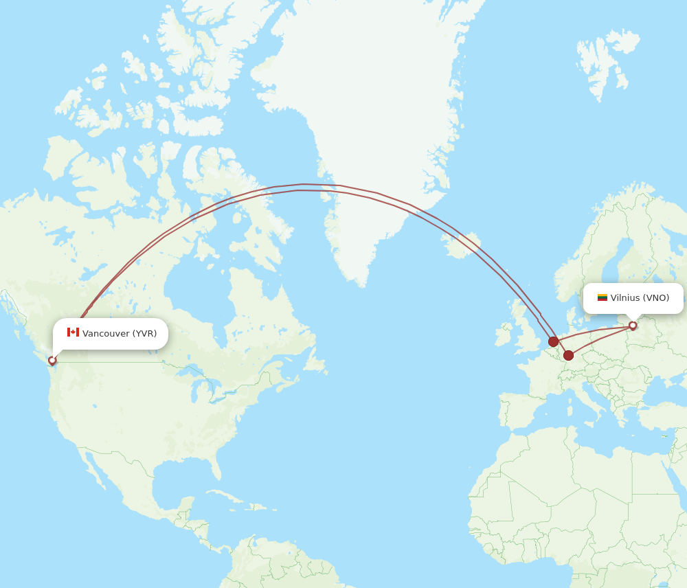 VNO-YVR flight routes