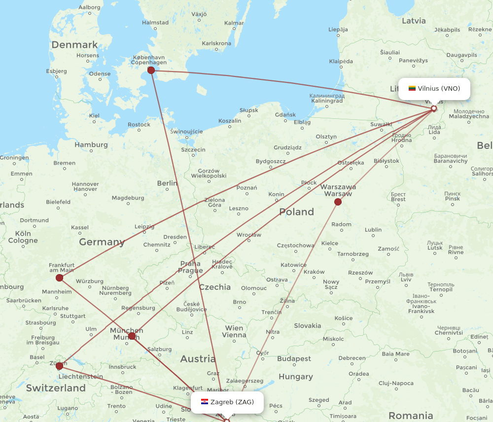 VNO-ZAG flight routes