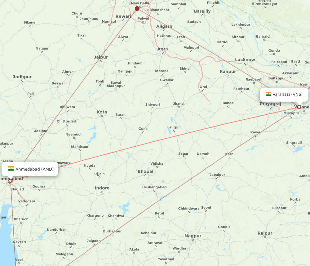 VNS to AMD flights and routes map