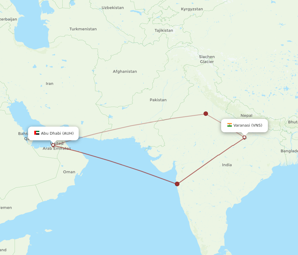 VNS-AUH flight routes