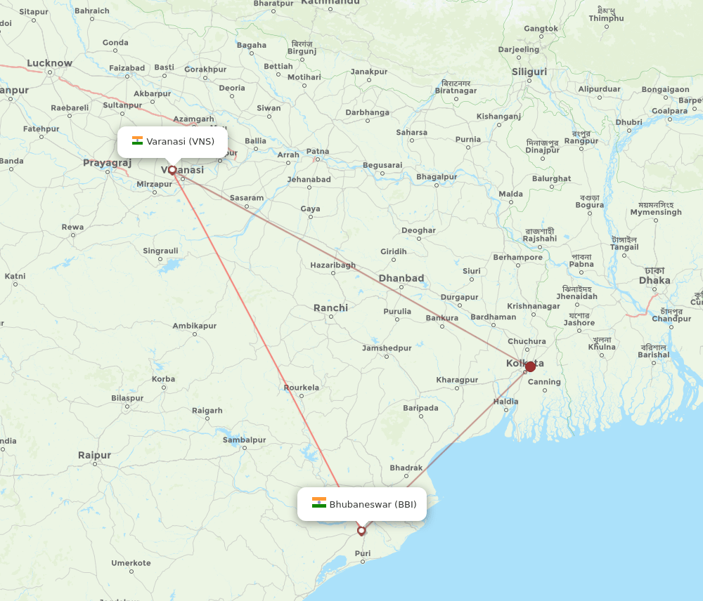 VNS to BBI flights and routes map