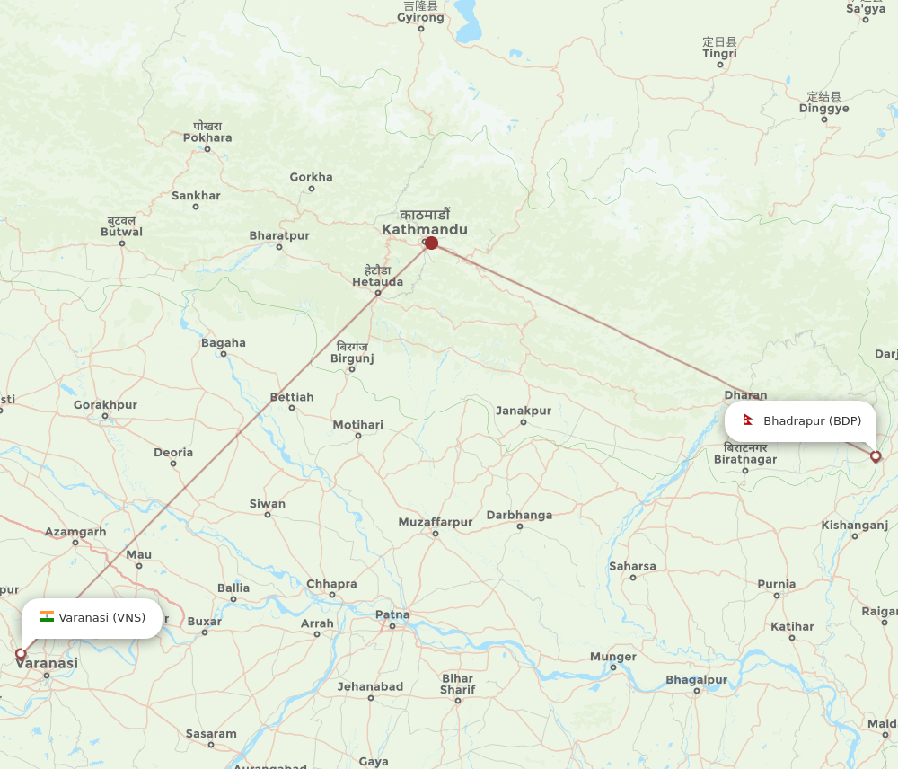 VNS to BDP flights and routes map