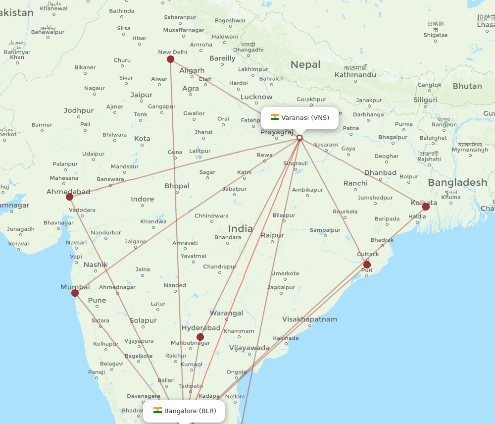 VNS-BLR flight routes