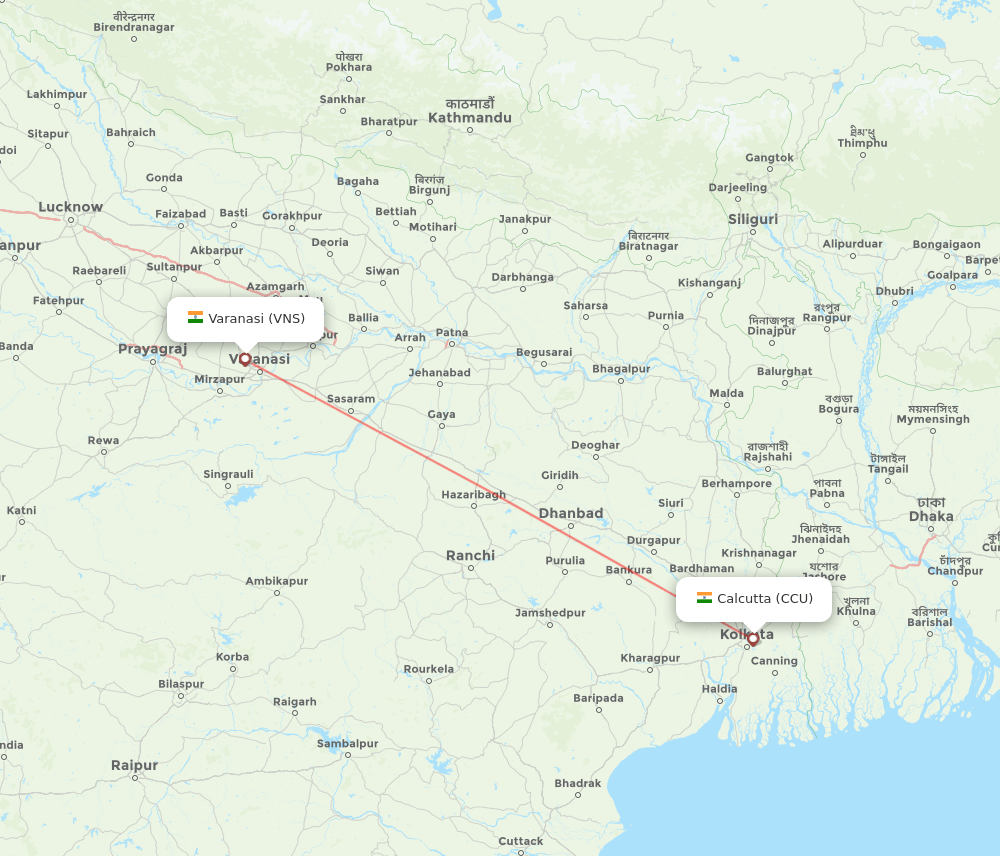 VNS to CCU flights and routes map