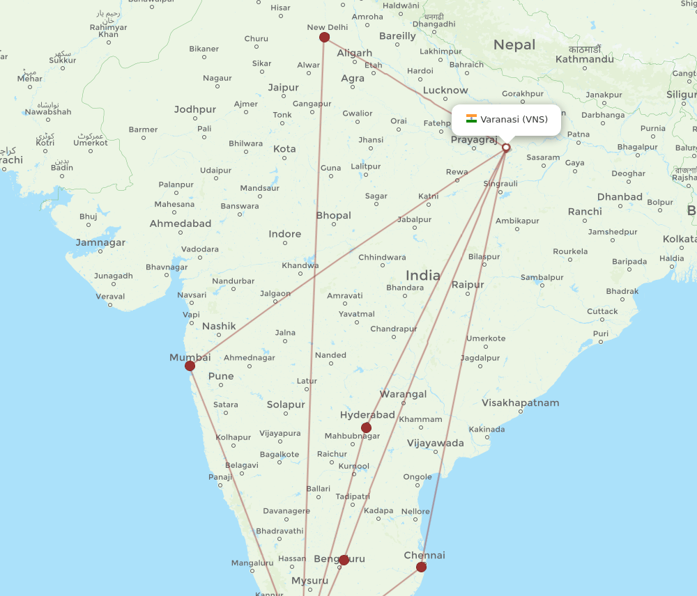 VNS to COK flights and routes map