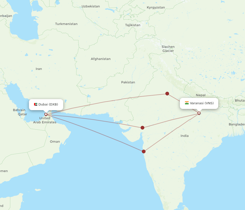 VNS-DXB flight routes