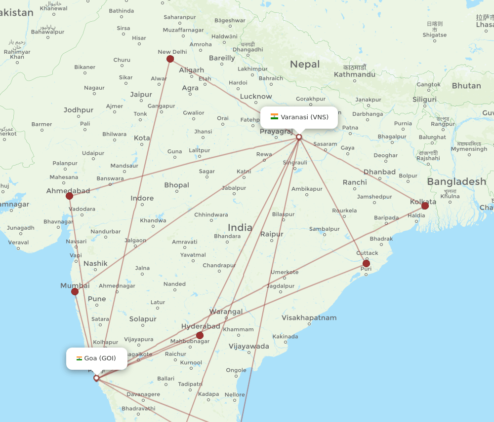 VNS-GOI flight routes