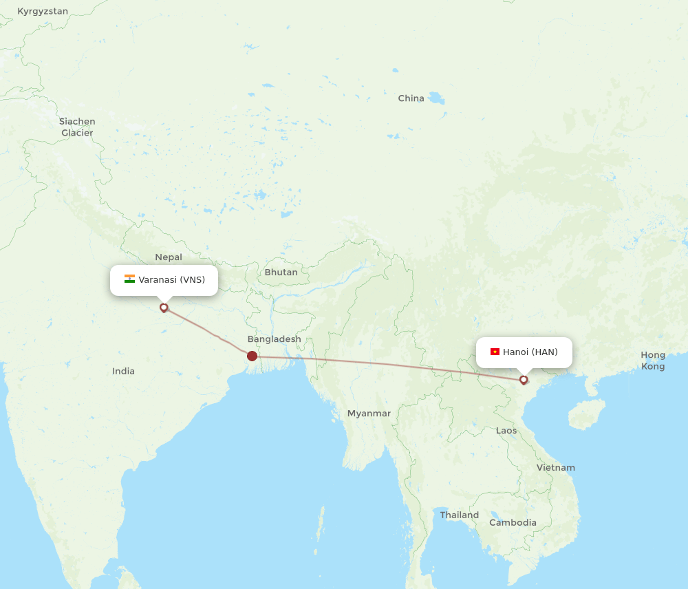 VNS-HAN flight routes