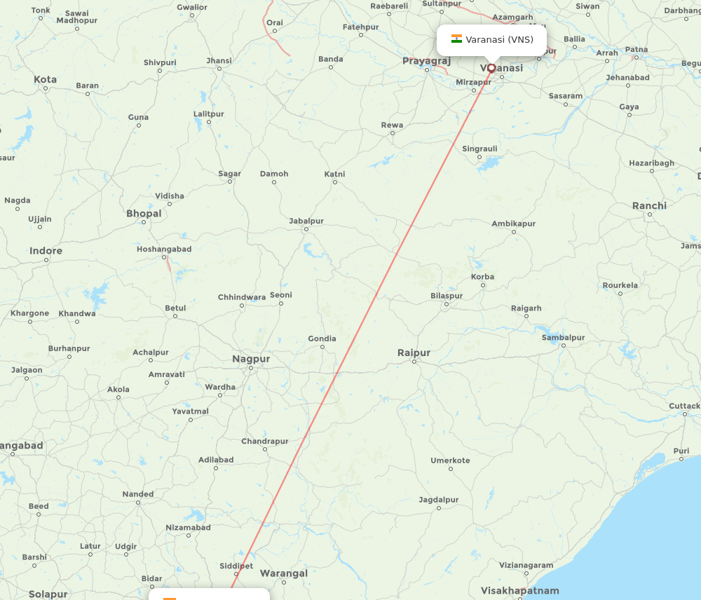 VNS-HYD flight routes
