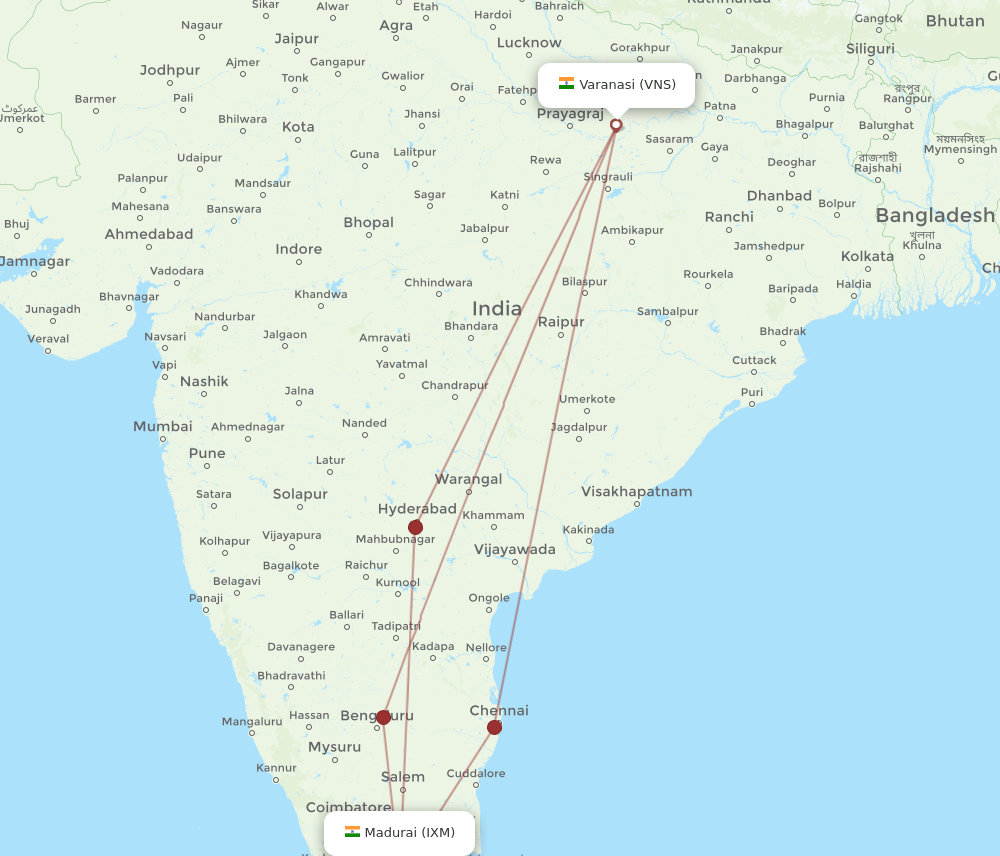 VNS-IXM flight routes
