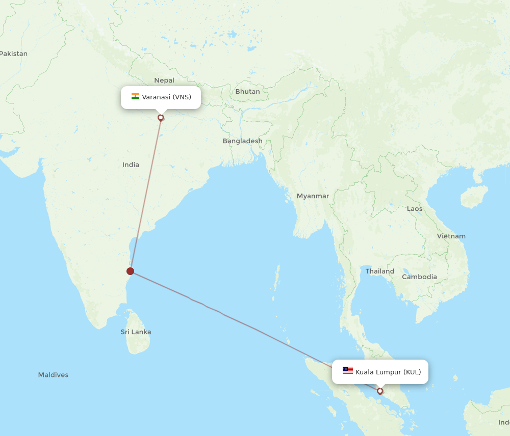 Kuala Lumpur - Varanasi route map and flight paths