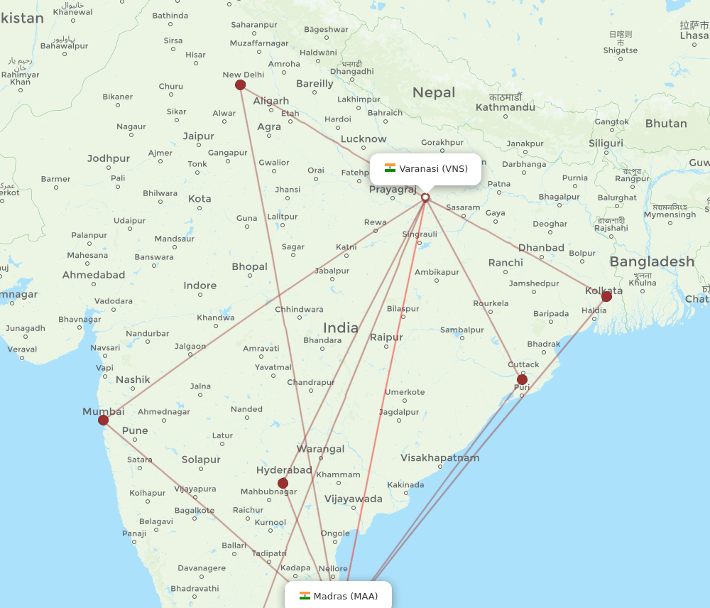 VNS-MAA flight routes