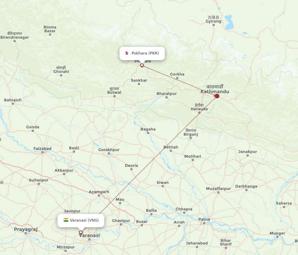 VNS to PKR flights and routes map