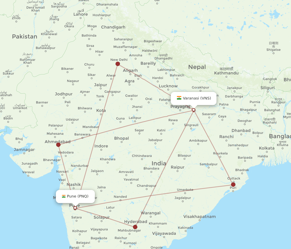 VNS-PNQ flight routes