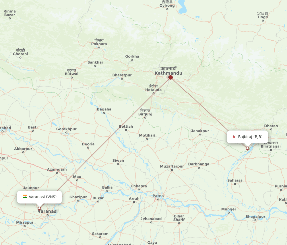 VNS to RJB flights and routes map