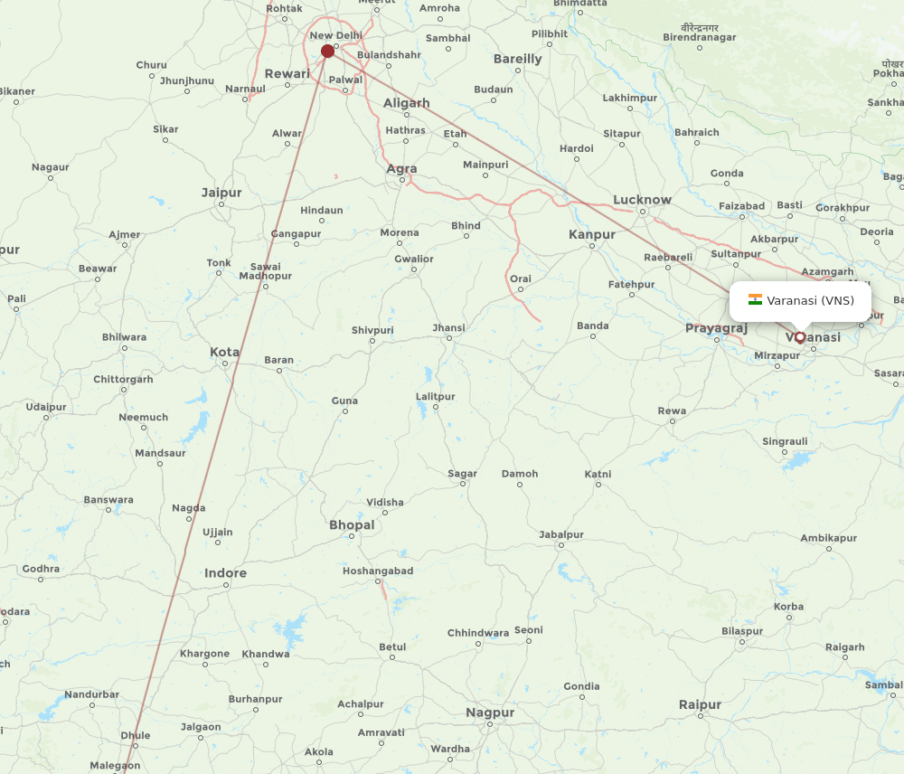 Varanasi - Shirdi route map and flight paths