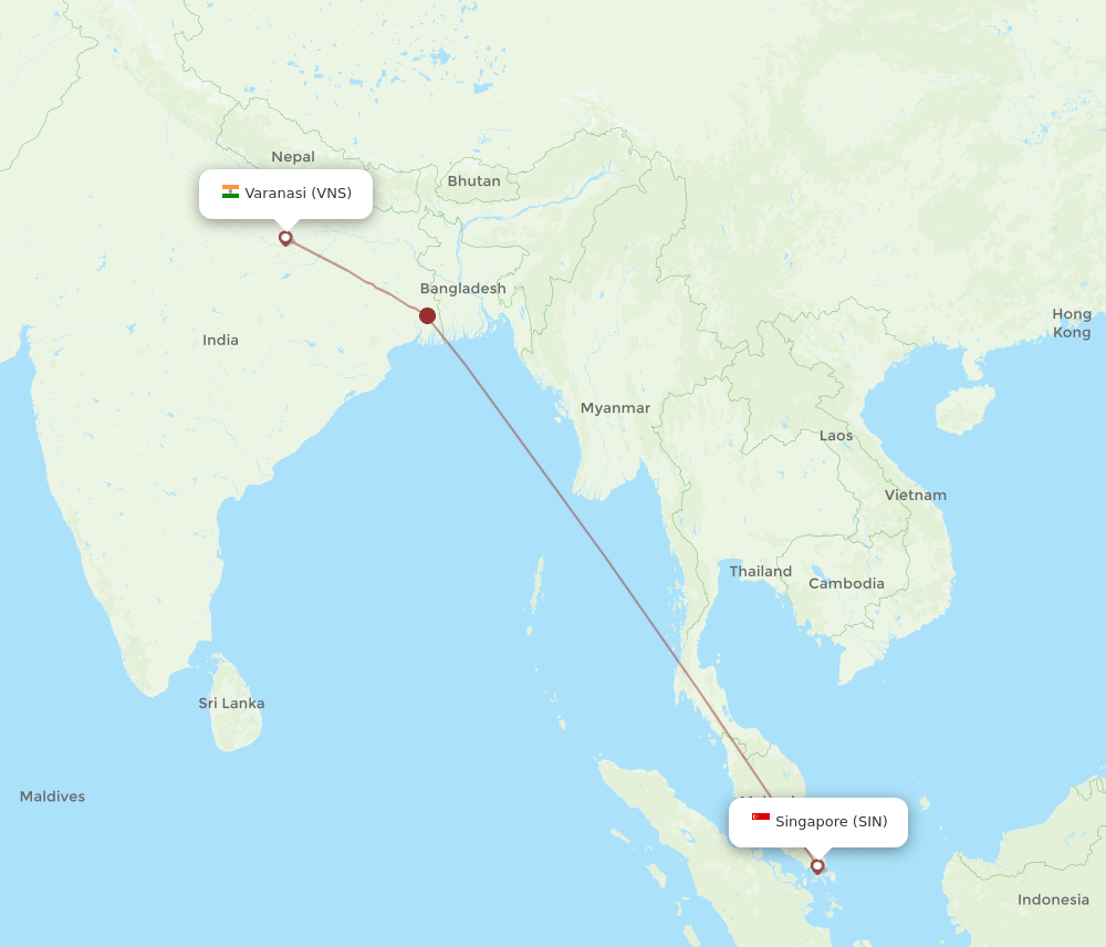 VNS-SIN flight routes