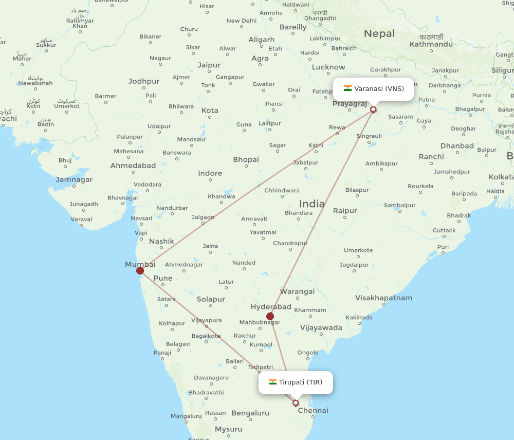VNS-TIR flight routes