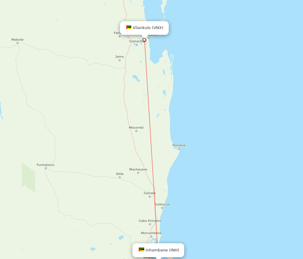 Vilanculos - Inhambane route map and flight paths