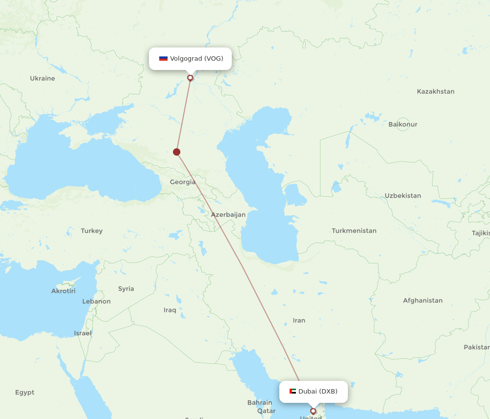 DXB to VOG flights and routes map