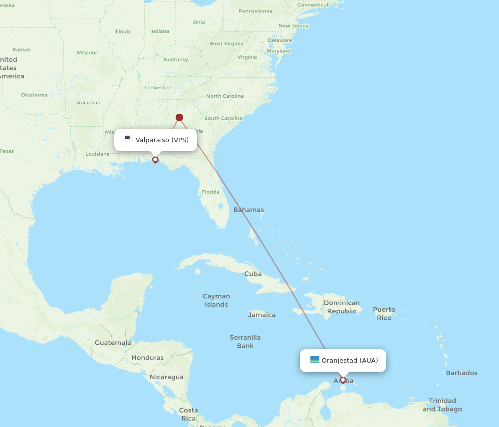 VPS-AUA flight routes