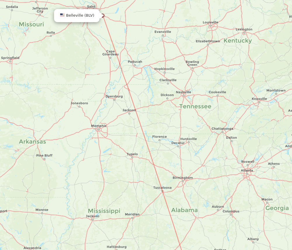 VPS to BLV flights and routes map