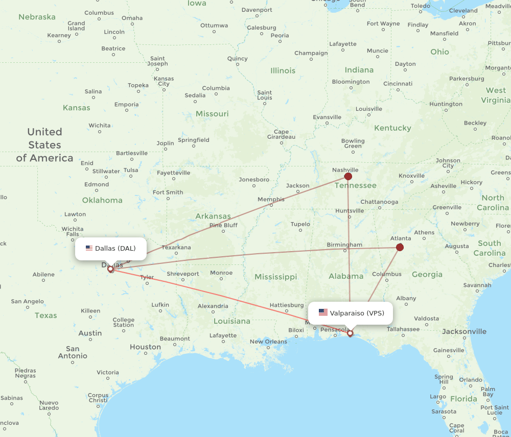 VPS-DAL flight routes