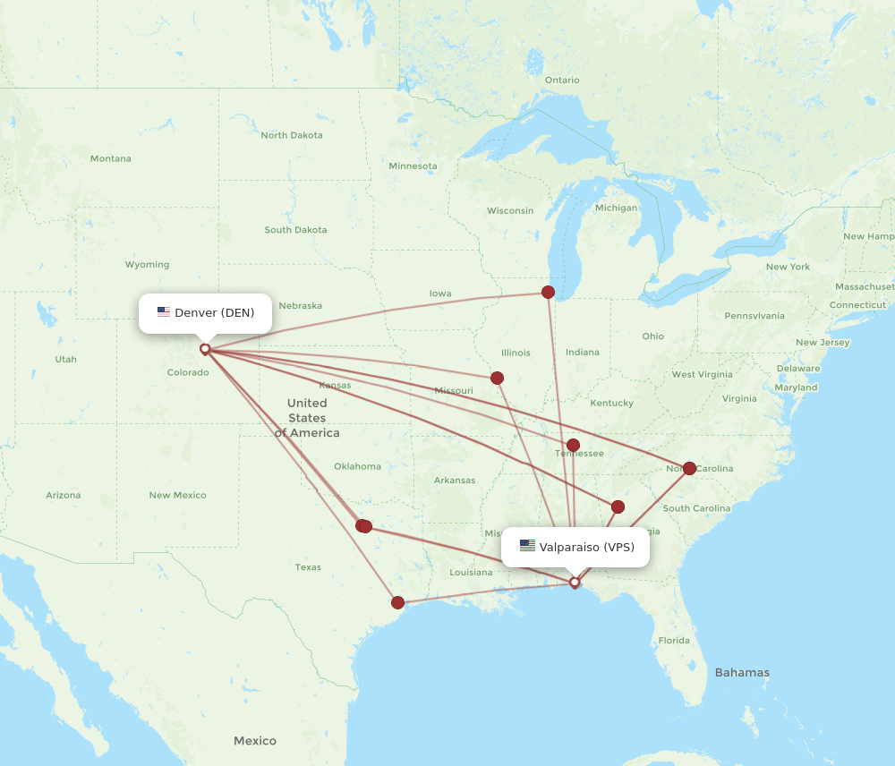 VPS-DEN flight routes