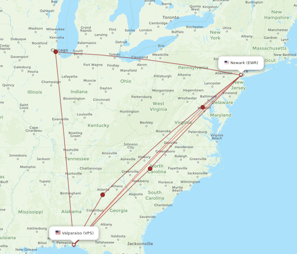VPS-EWR flight routes
