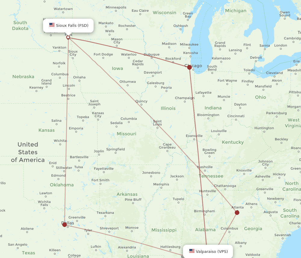 VPS to FSD flights and routes map