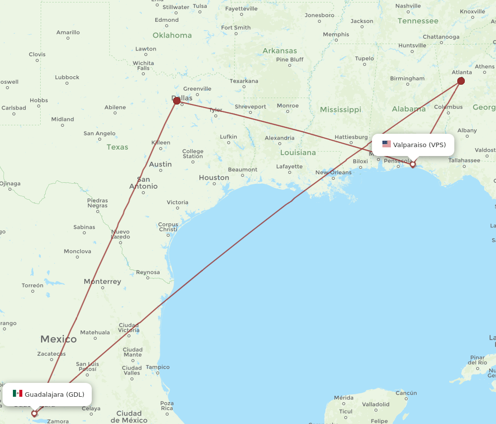 VPS-GDL flight routes