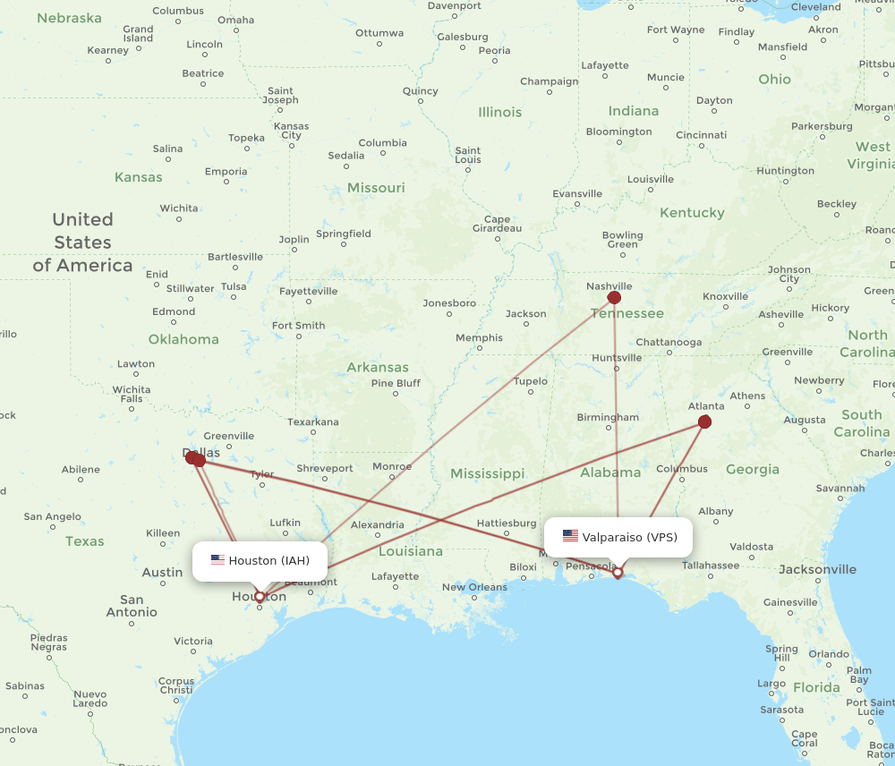 VPS-IAH flight routes